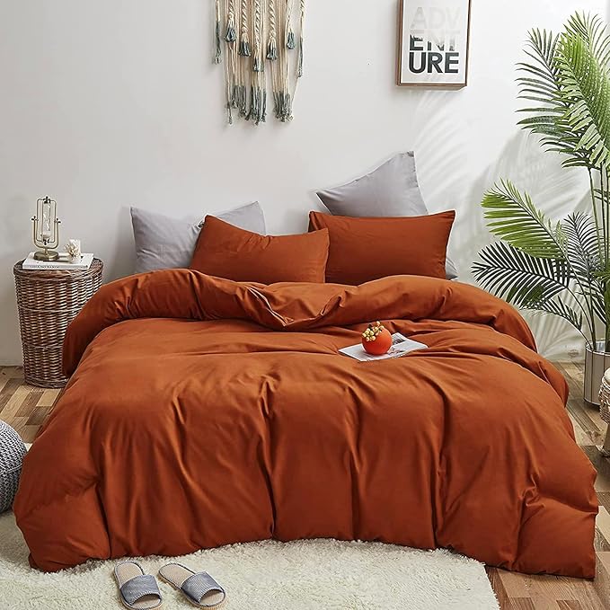 CLOTHKNOW Burnt Orange Comforter Full Size 3Pcs Terracotta Bedding Comforter Sets All Season Soft Rust Comforters Caramel Comforter with 2 x Pillowcases