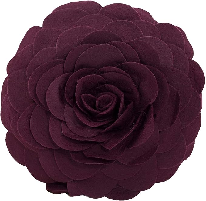 Fennco Styles Eva's Flower Garden Decorative Filled Throw Pillow 13" Round - Wine Floral Accent Pillow for Home, Couch, Bed, Living Room, Holiday and Office Décor