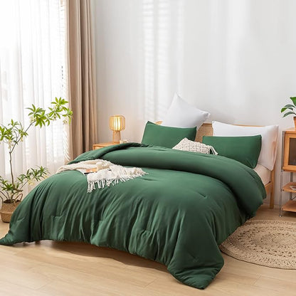 weigelia Emerald Full Size Comforter 3PCS Microfiber Full Size Comforters Set for All Season Boho Dark Green Comforter for Women and Men Soft Lightweight Bed Comforter Set