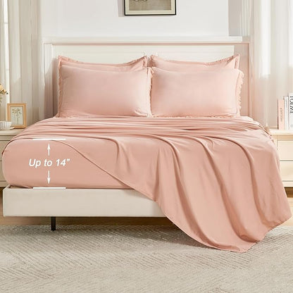 Andency California King Size Comforter Set with Sheets Pink - 7 Pieces Cal King Bed in a Bag Boho Bedding Sets, Pink Bed Set with Comforter, Sheets, Pillowcases & Shams