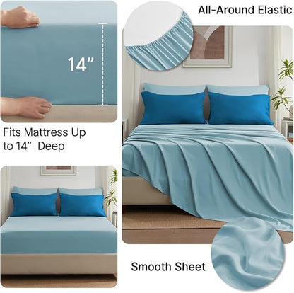Anluoer Twin Comforter Set,Teal&Light Blue in a Bag 5 Piece,Lightweight Bedding Set with Soft Down Alternative Fill,Bed Set Includes Comforter, Fitted Sheet, Flat Sheet,Pillowcase and Sham