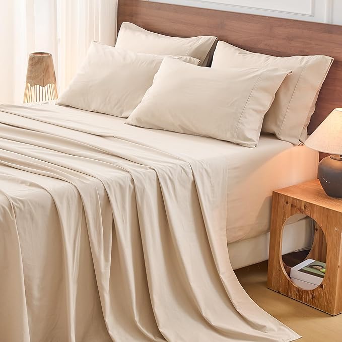 Bedlifes 100% French Flax Linen Sheets Set King Size - 6 Piece Extra Deep Pocket 18-24",Soft Breathable King Bed Sheets with Temperature Regulating & Moisture-Wicking(Linen