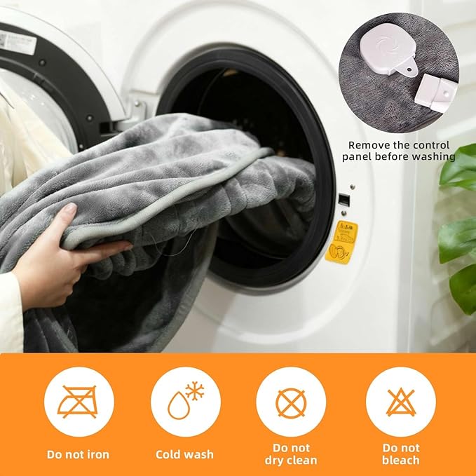 RAINOVA Heated Blanket Electric Throw, Electric Blanket-72''x84'', Soft Heating Blanket, 10-Level Heating, 10-Hour Auto-Off, Gifts for Parents and Elders, Gray, ETL & FCC Certified