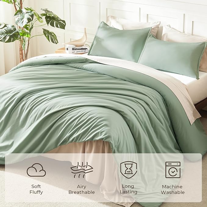 Litanika California King Comforter Set Sage Green - 3 Pieces Cal King Lightweight Solid Bed Comforter, Oversized Fluffy Down Alternative Comforter Quilt Blanket Bedding Set