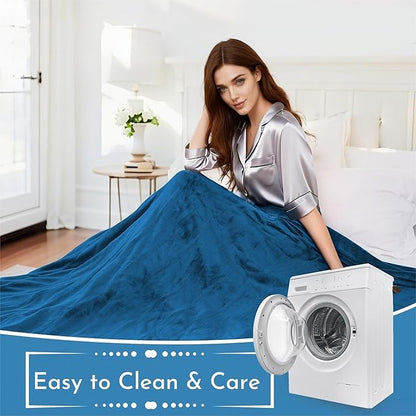 Electric Heated Blanket 62"x84" Twin Size Flannel Heated Blanket, Cozy & Warm for All Night, 5 Heat Settings & 10 Hours Auto Off, Machine Washable, Teal Blue