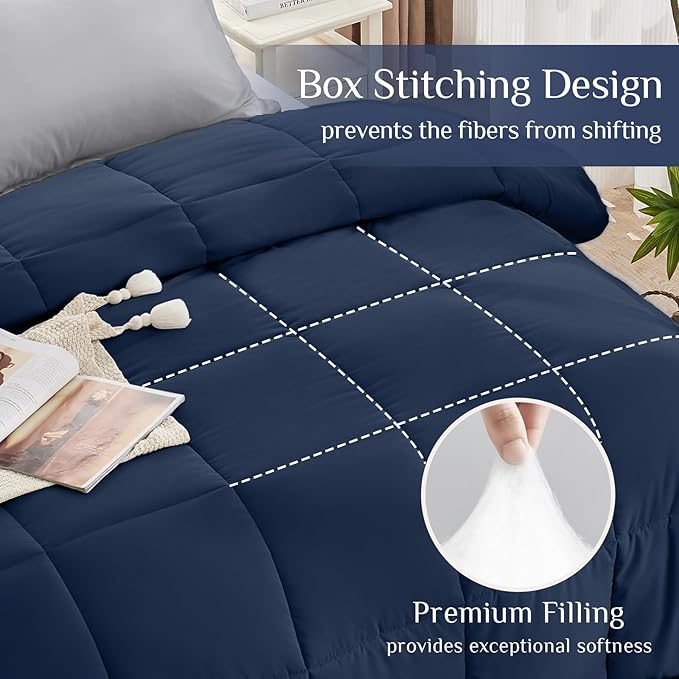 JOLLYVOGUE Full Comforter Set, Ultra-Soft Bed in a Bag Full Size 7 Pieces, Oeko-TEX Certified Bedding Set with Down Alternative Comforter, Sheets, Pillowcases & Shams, Navy Blue & Light Grey