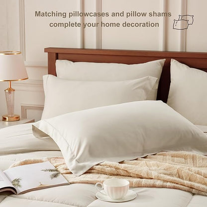 Newspin Twin XL Comforter Set Beige - Bed in a Bag Twin XL Size 5 Pieces, All Season Bed Set, Fluffy Comforter Set with Sheets, Sheet Set Quilt Blanket, Pillowcases & Shams