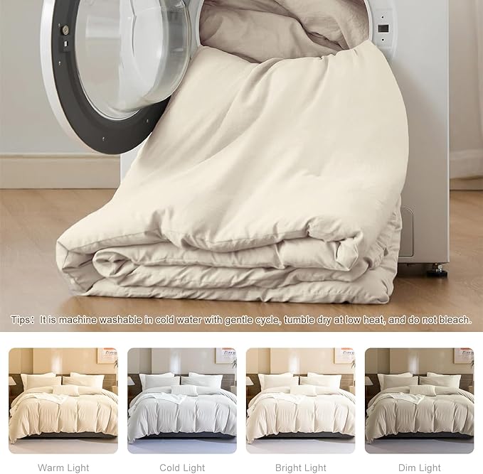 CozyTide Cotton Comforter Full Size,Solid Color Wheat Full Bedding Set,Lightweight Fluffy Ultra Soft Comforter Set 3 Pieces