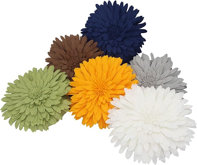 Flower Decorative Pillow - 3D Daisy Flower Pillow, Sunflower Throw Pillow -14.5 x 13 inch Round Decor Pillow - Flower Home Decorations - Couch & Bed Flower-Shaped Pillow (Case + Insert, Solid Grey)