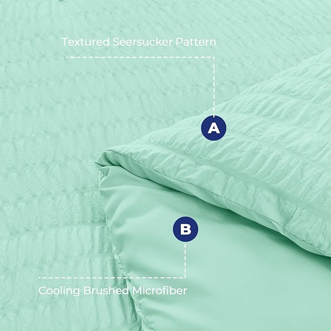 HYMOKEGE Mint Green King Size Comforter Set Seersucker 7 Pieces, All Season Luxury Bed in a Bag for Bedroom, Bedding Set with Comforter, Sheets, Pillowcases & Shams