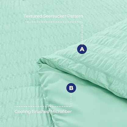 HYMOKEGE Mint Green California King Comforter Set Seersucker 7 Pieces, All Season Luxury Bed in a Bag for Bedroom, Bedding Set with Comforter, Sheets, Pillowcases & Shams
