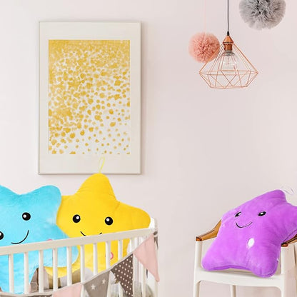 Unittype 3 Pack Star Throw Plush Pillows 15.75 Inch Stuffed Cushion Decorative Smile Face Star Shaped Throw Pillow Blue Violet Yellow for Bedroom Room Bed