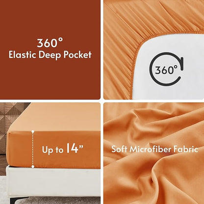 MUXHOMO 7 Pieces King Comforter Set, Reversible Bed in a Bag King Size, All Season Bedding Set with Comforter, Flat Sheet, Fitted Sheet, Pillowcases & Shams, Burnt Orange & Camel