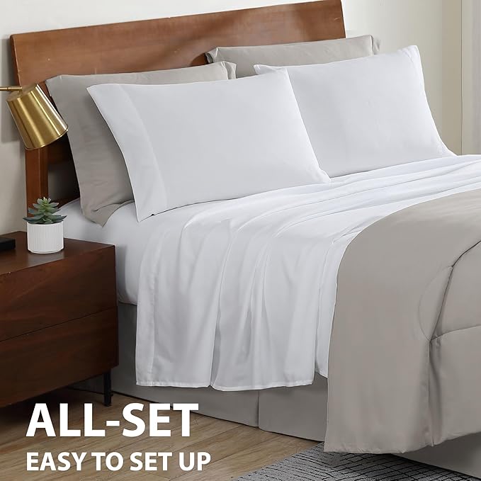 Cathay Home Basic Bedding Home Essential Ultra Soft Lightweight 8PC Wrinkle Resistant Microfiber Bed in a Bag Set (Includes Complete Sheet Set, Comforter Set & Bedskirt) - King, Taupe