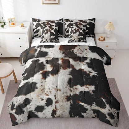 Erosebridal Brown Cowhide Bedding Comforter Sets 7-Piece Farm Animal Print Bed in a Bag, Milk Cow Fur King Bedding Sets Cow Print Comforter Set King, Farmhouse Wildlife Skin Bedding Sets & Collections