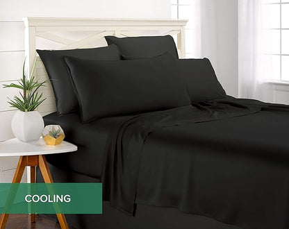 Pure Bamboo Full Sheets, Genuine 100% Organic Viscose Derived from Bamboo Bed Sheet Set, Luxuriously Soft & Cooling, Double Stitching, 2 Year Quality Promise (Full, Black)