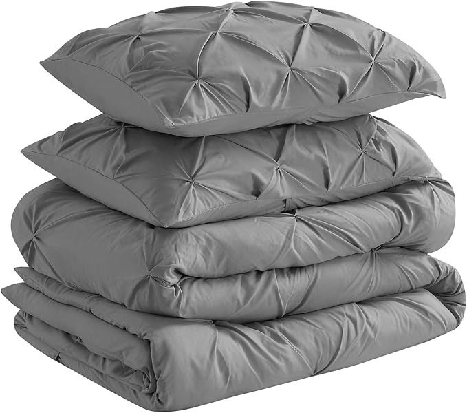 Cathay Home King Bedding - Pintuck 3-Piece Comforter and Sham Set - Ultra Soft & All Season Warmth - Grey