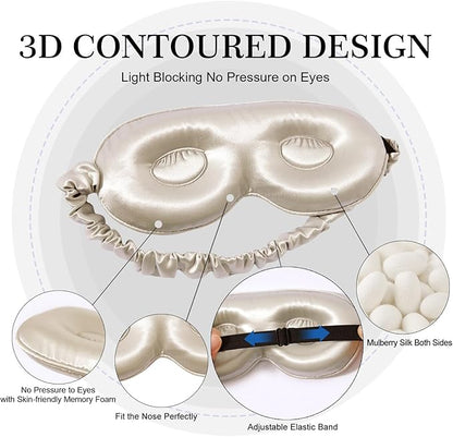 ZIMASILK Adjustable 22 Momme 100% Pure Mulberry Silk Sleep Mask, 3D Contoured Cup Eye Mask for Sleeping, Super Soft Breathable Blindfold, Perfect Blocks Light for Sleeping. (Beige)