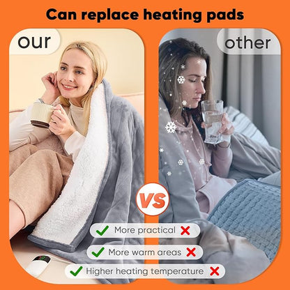 greenoak Heated Blanket Electric Throw 50"X60", Heating Blanket with 10 Heat Levels 1/2/4/6/8 Hours Auto-Off,Fleece Soft Sherpa Blanket,Gifts for Grandma Mom Seniors, Misty Grey