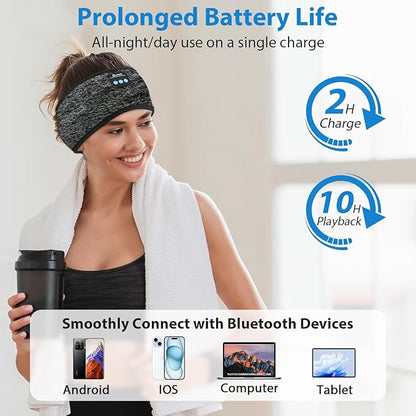Adjustable Headband Headphones, Sleeping Headphones with Ultra-Thin Speakers, Bluetooth Headband for Side Sleepers, Yoga, Running, Workout, Travel-Grey