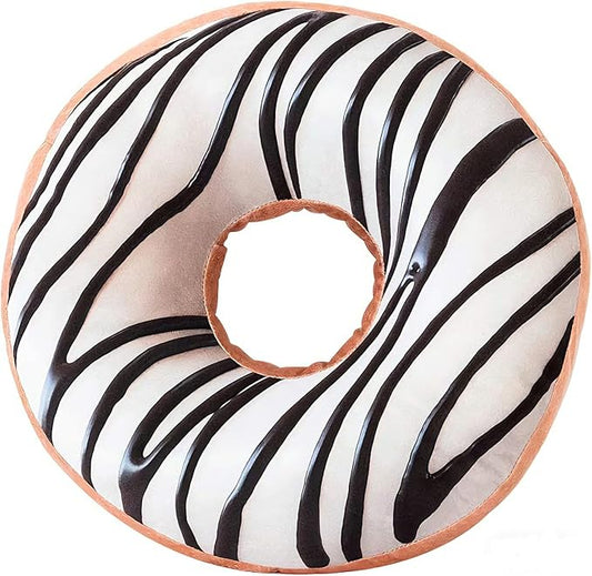 HYSEAS Round Throw Pillow 14 Inch Chocolate White Donut, 3D Digital Print Decorative Comfortable Soft Plush Funny Food Shaped Pillow Light Weight Seat Pad Cushion for Couch, Chair, Floor, Sofa