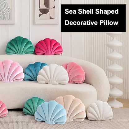 Seashell Decorative Pillow Shell Shaped Throw Pillow 3D Insert Beach Pillow Soft Velvet Pillow Sea Ocean Decoration Couch Bed Pillow Cushions(Teal,18 X 13 inch)
