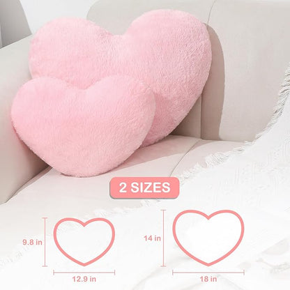 Pink Heart Pillow,Soft Heart Shaped Pillow with Faux Rabbit Fur for Bed Sofa Couch Home Decor,Cute Heart Shaped Throw Pillows for Girls Women Valentine (mini - 12.9" x 9.8")