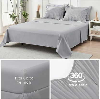 HYMOKEGE Light Grey Twin Comforter Set Seersucker 5 Pieces, All Season Luxury Bed in a Bag for Bedroom, Bedding Set with Comforters, Sheets, Pillowcase & Sham