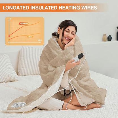 Electric Blanket, Heated Blanket with 6 Heat Levels & 10 Hours Auto Off, Soft Checked Flannel Fast Heating Blanket with ETL & FCC Certification (Khaki, 62"X84")
