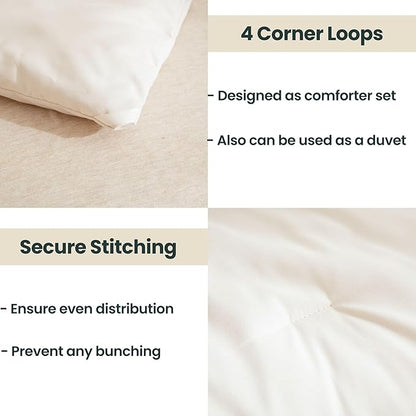 Paxrac Beige Comforter Set King Size, Cream 3 Pieces Comforter Set, Lightweight Solid Neutral Bedding Set, All Seasons Soft Breathable Boho King Comforter Set (104x90In Comforter & 2 Pillowcases)