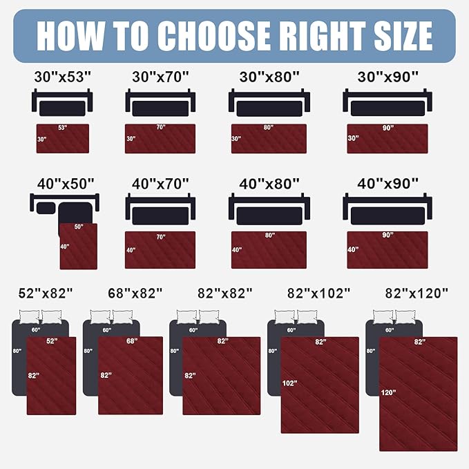Smiry Waterproof Dog Bed Cover Pet Blanket, Soft Washable Dog Blanket for Furniture Bed Couch Sofa Reversible, Checkered (52"x82", Wine Red/Wine Red)