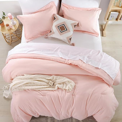 weigelia Queen Comforter Set Blush Pink Comforter Set 7 Pieces Comforters Queen Size Bedding Set with Flat Sheets, Fitted Sheet, Pillow Shams, Pillowcases for All Season