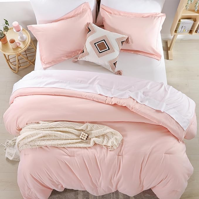 weigelia Twin Comforter Set 5 Pieces Pink Comforter Set Soft Blush Pink Bed Set Twin Bedding Set for Girls with Comforters, Flat & Fitted Sheets, Pillowcases & Shams