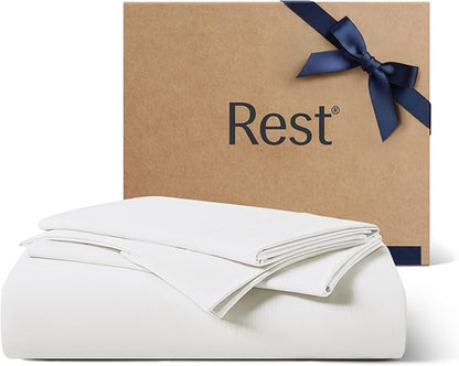 REST® Evercool®+ Starter Sheet Set, Queen, White, Breathable Bed Sheets for Hot Sleeper and Night Sweats, with Pillowcases, with Ionic+ Self-Cleaning Silver Yarn for Sensitive Skin, 3PCS No Flat Sheet