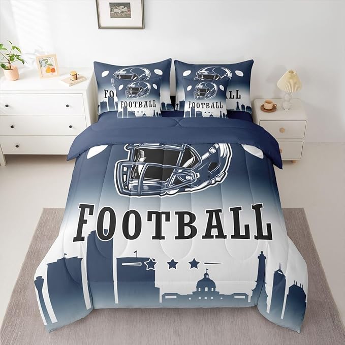 Erosebridal Football Queen 7 Piece Bedding Set for Boys Girls Sports Rugby Comforter Set with Sheets Ball Competitive Games Bed in A Bag for Kids and Adults,Football City Theme Bed Set(Indianapolis)