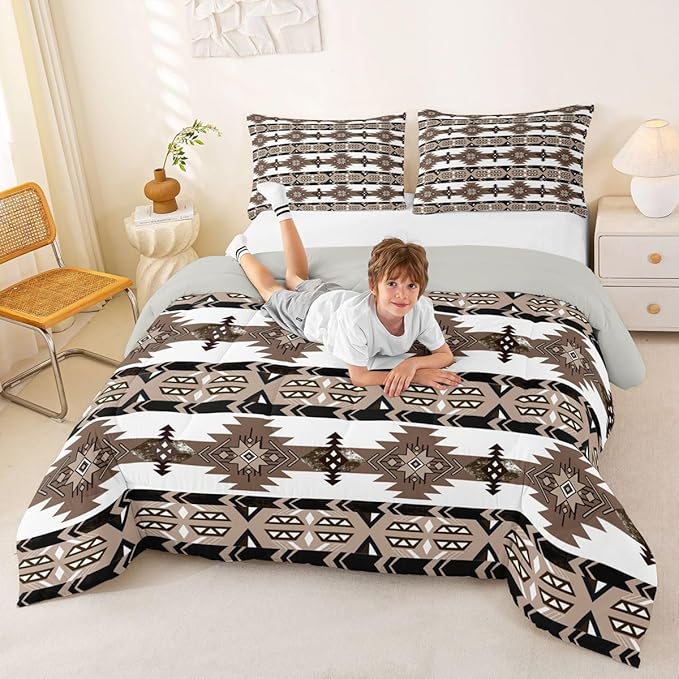 Erosebridal Western Boho Queen Comforter Set,Aztec Quilt,Ethnic Tribal Arrow Bedding Set Country Decor Western Duvet Insert,Western Room Decor for Bedroom Boho Living Room Decor,Southwestern Decor