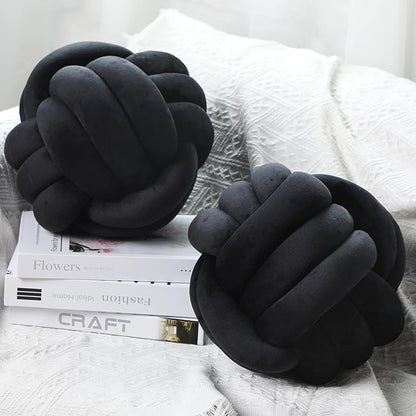 Namalu 2 Pcs Soft Knot Pillow Ball, Decorative Round Throw Knotted Pillows Cushion, Handmade Stuffed Ball Pillows for Winter Bedroom Sofa Couch Home Decor(10.6 Inches,Black)