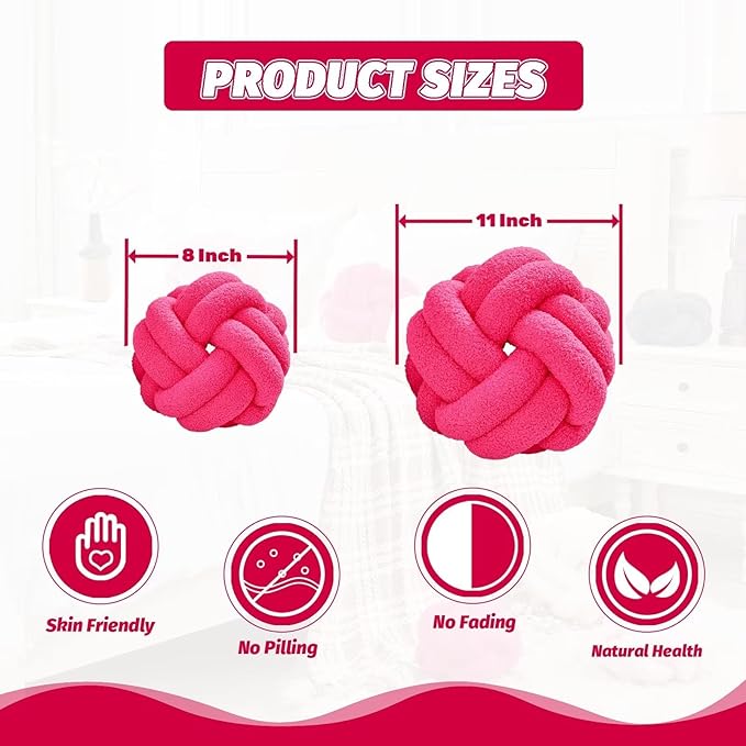 Uvvyui Knot Pillow Ball, Soft Hot Pink Home Decor Knotted Pillows, Handmade Round Plush Throw Pillow, Aesthetic & Cute Large Decorative Pillows for Bed, Floor, Couch, Bedroom Home Decor 11 inches