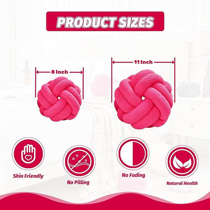 Uvvyui Knot Pillow Ball, Soft Hot Pink Home Decor Knotted Pillows, Handmade Round Plush Throw Pillow, Aesthetic & Cute Large Decorative Pillows for Bed, Floor, Couch, Bedroom Home Decor 11 inches