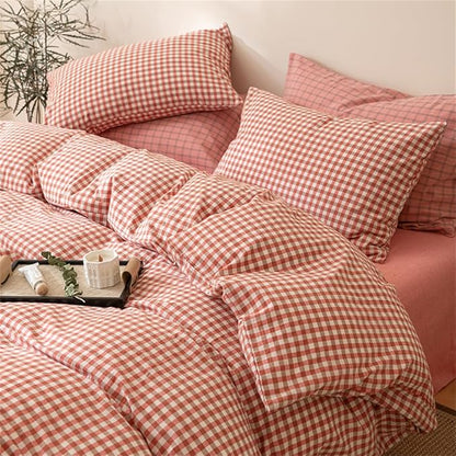 mixinni Orange Gingham Comforter Set Twin XL, Plaid Comforter Set 3 Pieces 1 Orange Grid Comfoter with 2 Pillow Cases for All Seasons, Soft Fluffy Modern Grid Pattern Printed Bedding-Twin XL Size