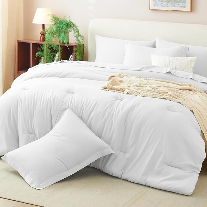 CozyLux King Comforter Set White, 7 Pieces Bed in a Bag Soft Bedding Comforter Set with Sheets, All Season Boho 7PC Bed Sets with Comforter, Fitted Sheets, Flat Sheets, Pillow Shams and Pillowcases