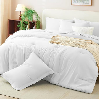 CozyLux Full Comforter Set White, 7 Pieces Bed in a Bag Soft Bedding Comforter Set with Sheets, All Season Boho 7PC Bed Sets with Comforter, Fitted Sheets, Flat Sheets, Pillow Shams and Pillowcases