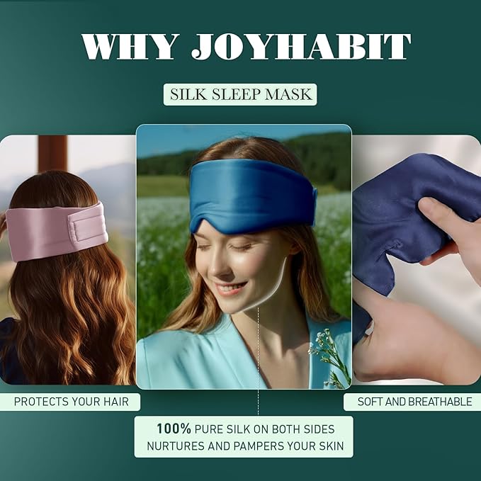Joyhabit Silk Sleep mask | 100% Mulberry for Women Men Ultra Soft Blackout Eye Cover with Adjustable Band, Breathable No Eye Pressure, Ideal for Sleep, Travel, Naps & Meditation, Royal Blue
