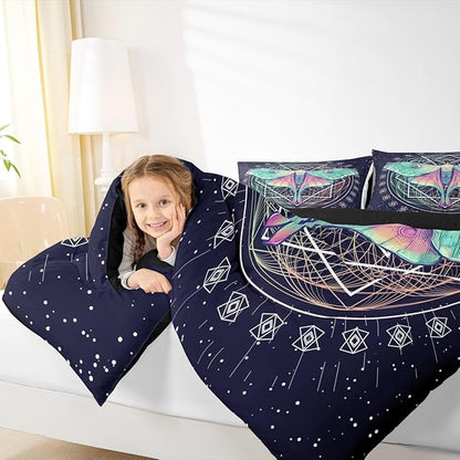 Erosebridal Moth Butterfly Bedding Set - King Size Gothic Decor Down Comforter & Duvet Set for Kids' Rooms - Navy Blue