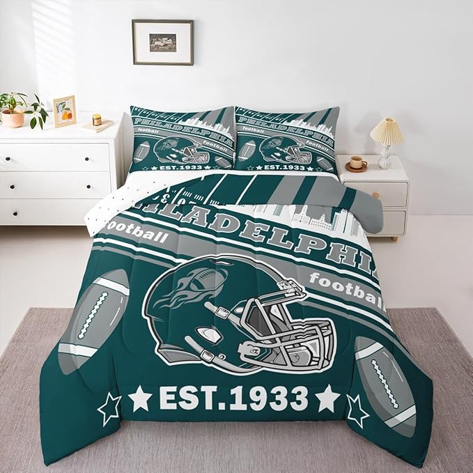 Feelyou Football Bedding Set Full Size Boys Girls Rugby Sports Comforter Set Women Men Football City Duvet Quilt Bedroom Decor