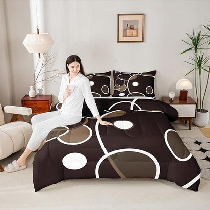 Erosebridal Aesthetic Modern Comforter Set King Abstract Artwork Bedding Set, Black Geometric Bedding Comforter Sets White Stripe Duvet Sets, Lightweight Soft Cozy Quilted Comforter with 2 Pillow Case