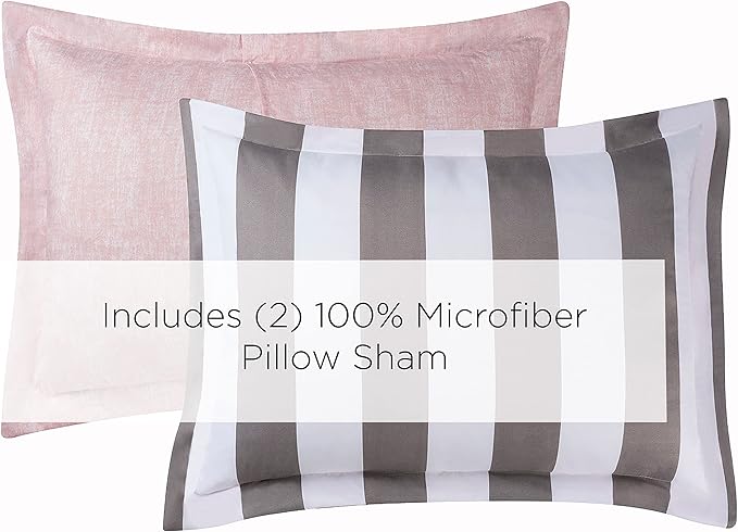 Juicy Couture JYZ012630 Cabana Stripe 6-Piece Reversible Set, Queen Grey/White