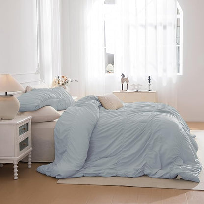 Masaca King Comforter Set(106"x95"),Cornflower Blue Ruched Cal King Bedding Comforter 3 Pieces Lightweight Ultra Soft Vintage Modern Shabby Boho Chic Bedding for All Season