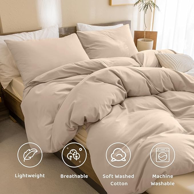 Sanracie Queen Size Comforter Sets, 3Pcs Cotton Warm Taupe Colored Bedding Comforter Sets Extra Soft Breathable Bed Comforter Set for All Season