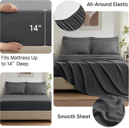 Anluoer Full Size Bed in a Bag 7 Pieces, Dark Grey Bed Comforter Set with Sheets, All Season Bedding Sets with 1 Comforter,2 Pillow Shams,2 Pillowcases, 1 Flat Sheet,1 Fitted Sheet